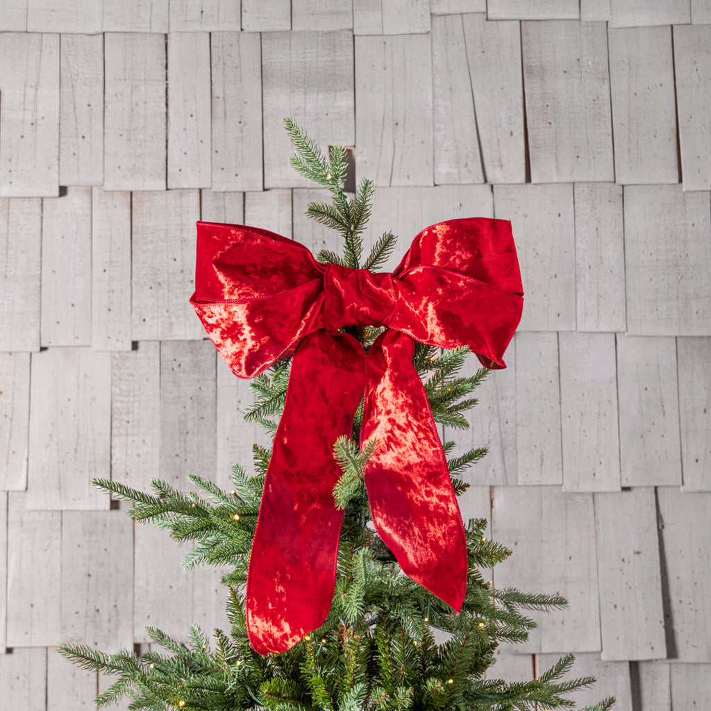 Velvet & Tartan Wire Ribbon (Red) Styled in Christmas Tree in Bow