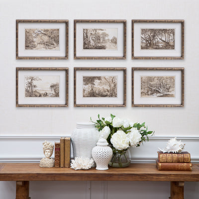Vintage Landscape Prints Six Styled Shot Above Table