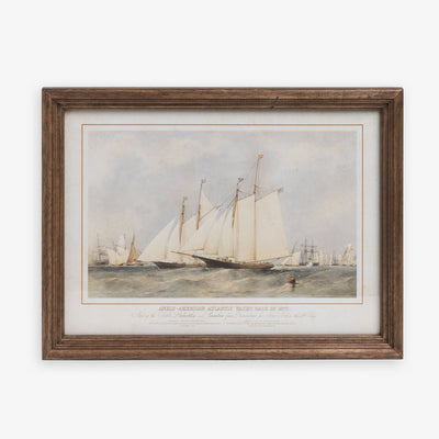 Vintage Sailboat Print in Walnut Frame (Yacht Race) Front