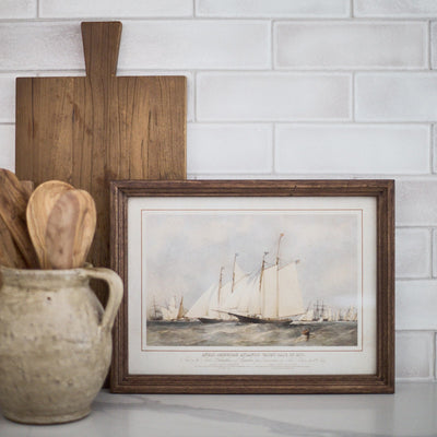 Vintage Sailboat Print in Walnut Frame (Yacht Race) Styled