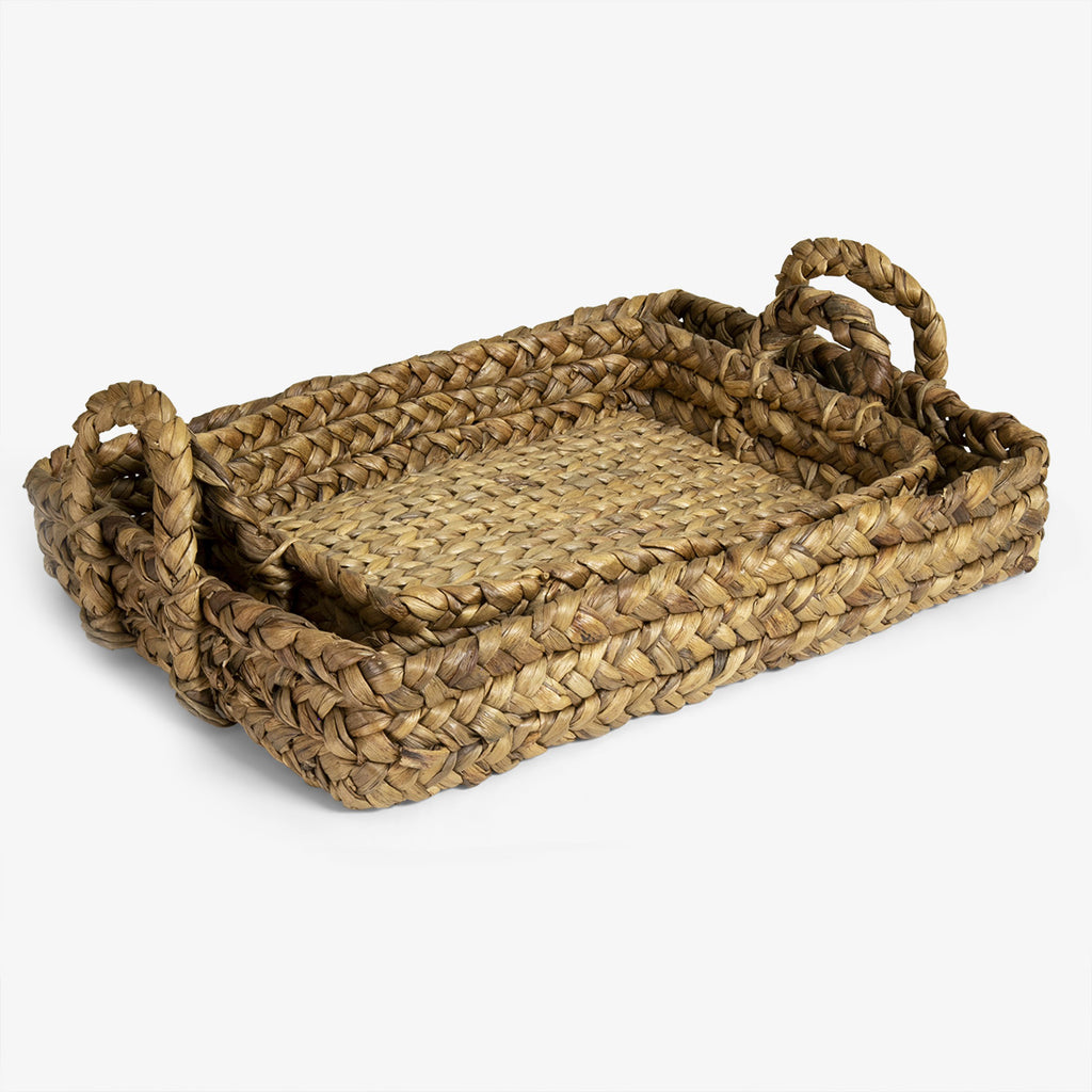 Water Hyacinth Trays With Handles Rectangular Front