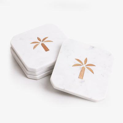 Marble Palm Coasters with Wood Inlay (Set of 4) Stacked