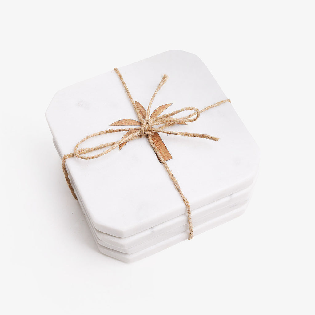 Marble Palm Coasters with Wood Inlay (Set of 4) Packaging