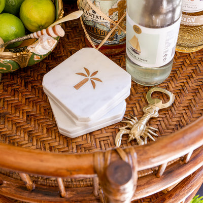Marble Palm Coasters Styled on Ratan Bar Cart