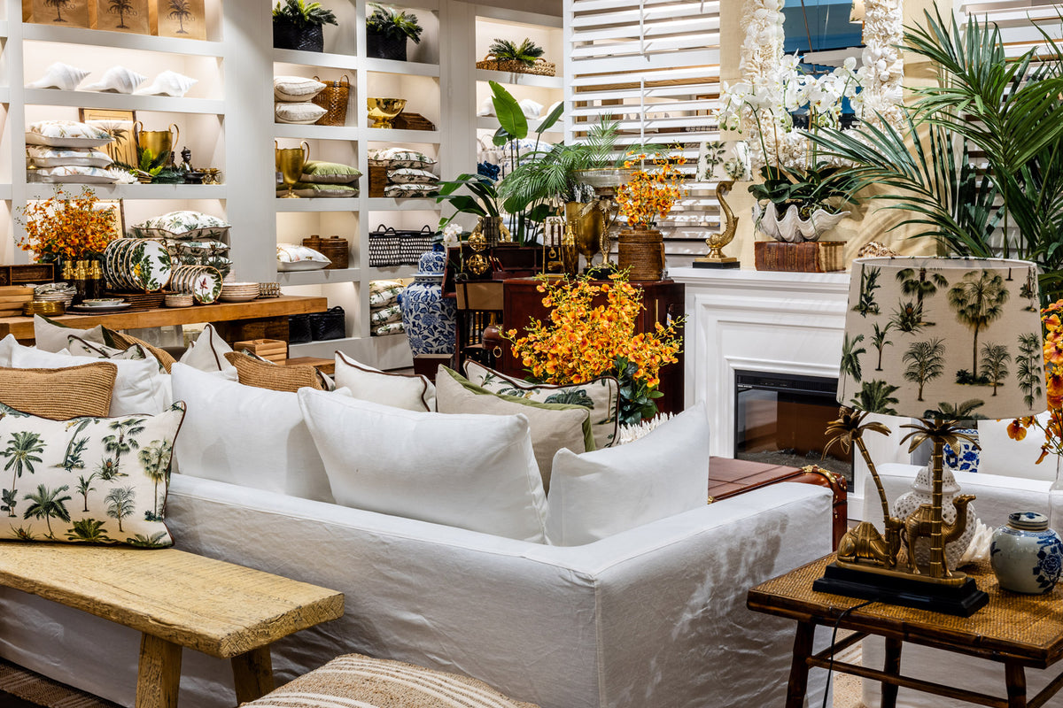 A tropical inspired living room at Alfresco Emporium Bondi Junction.