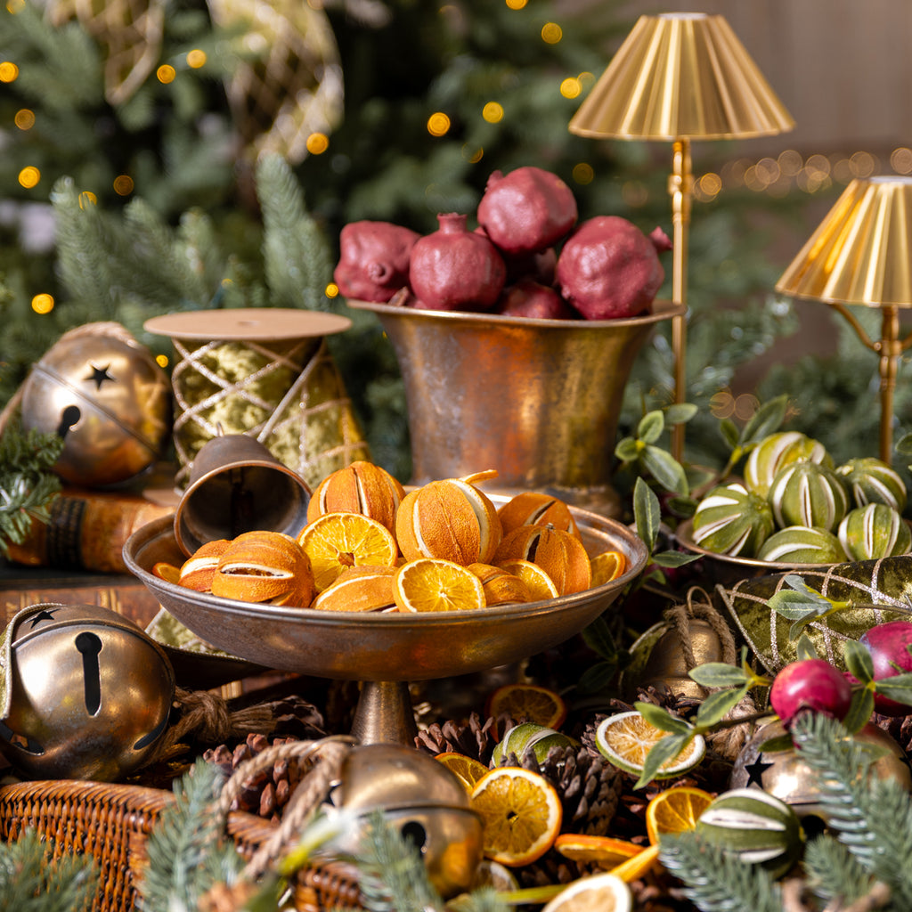Whole & Sliced Dried Orange Decorations Styled in Bowl on Table