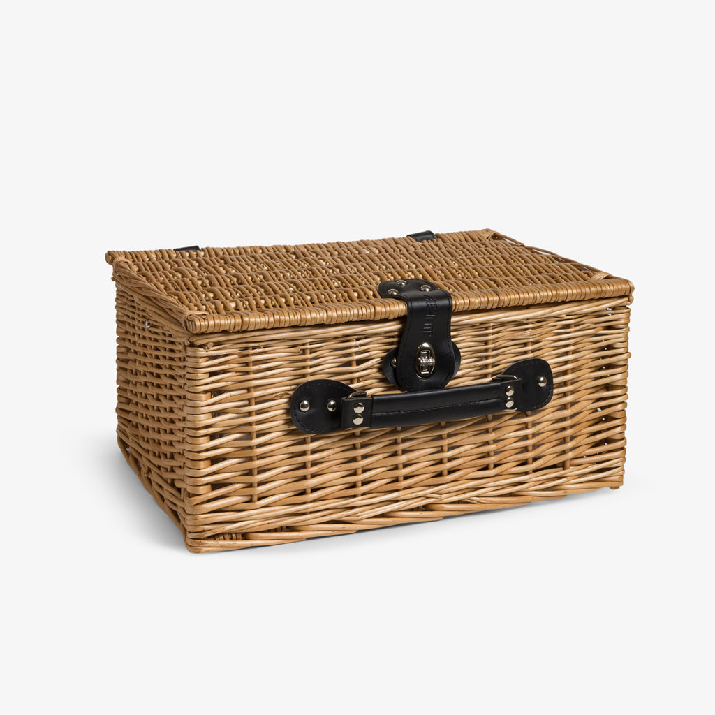 closed wicker picnic basket