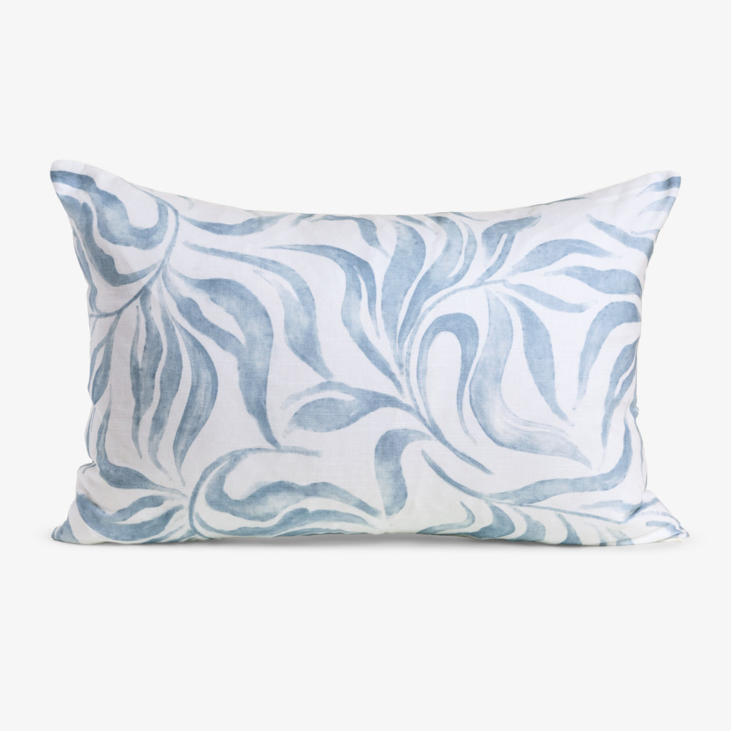 Wild Palm Rectangular Cushion Cover (Blue & White) Front View