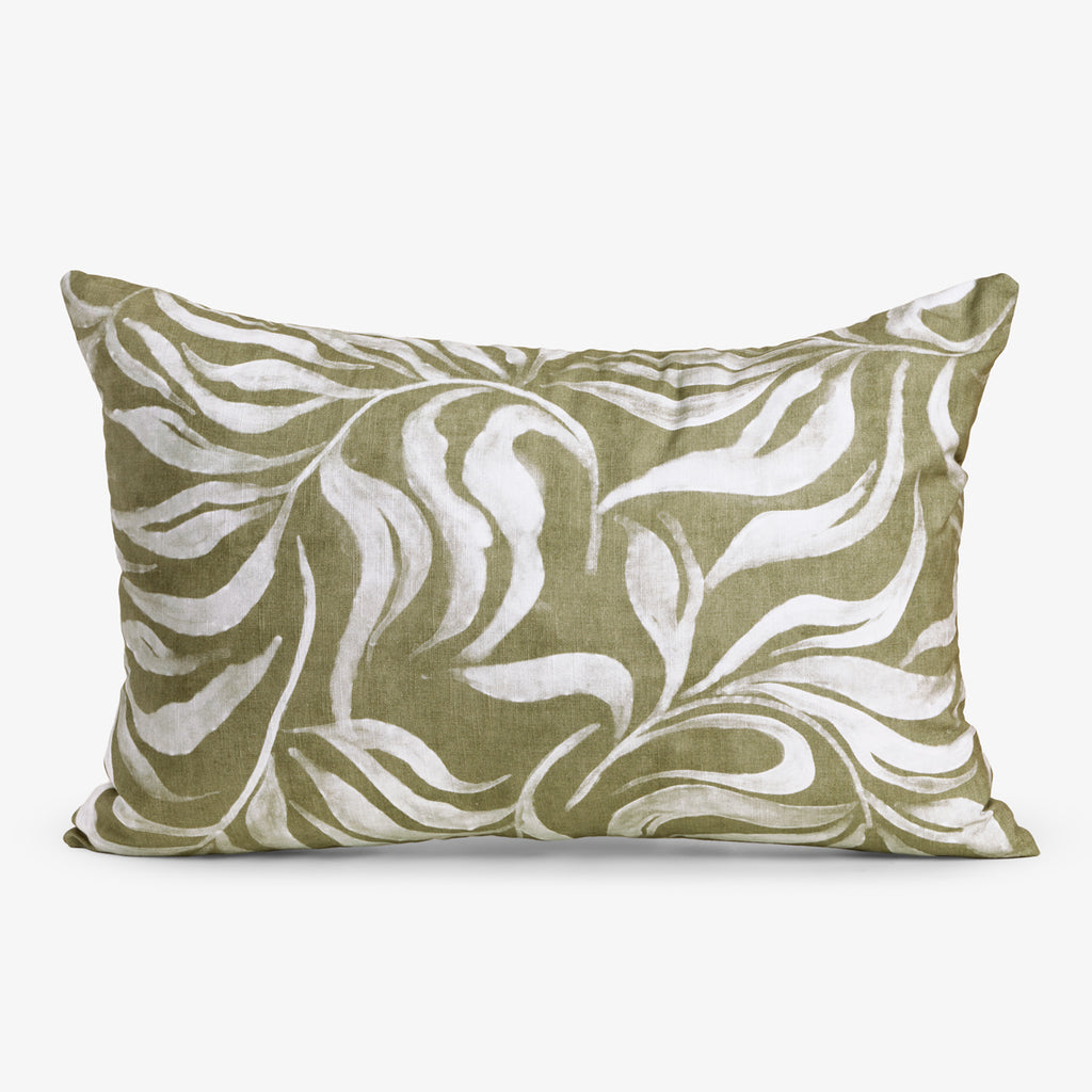 Wild Palm Rectangular Cushion Cover (Olive Green) Front View