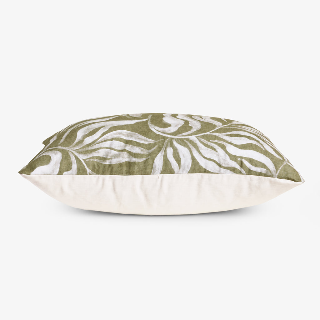 Wild Palm Rectangular Cushion Cover (Olive Green) Side View