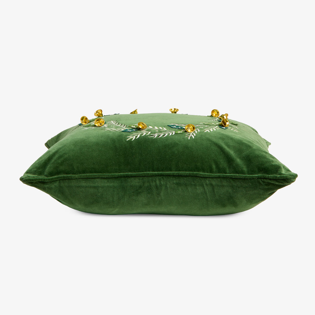 Wreath Velvet Cushion Cover (Green) Side View