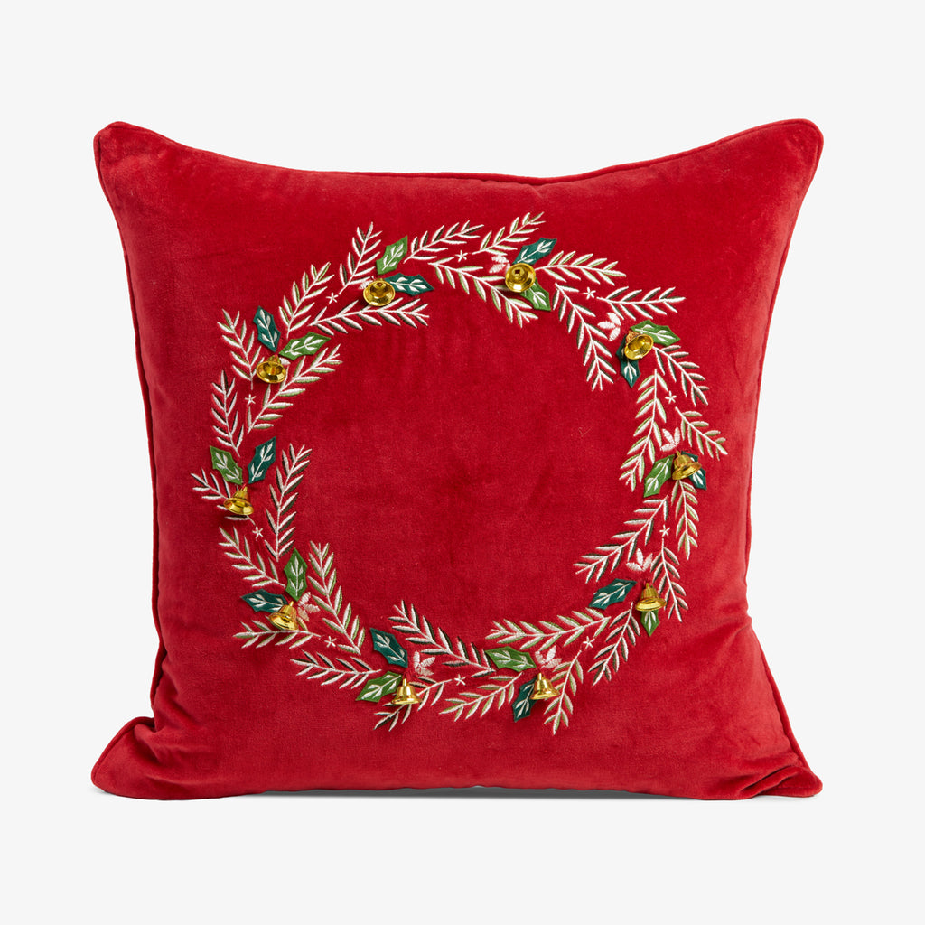 Wreath Velvet Cushion Cover (Red) Front View