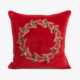 Wreath Velvet Cushion Cover (Red) Front View