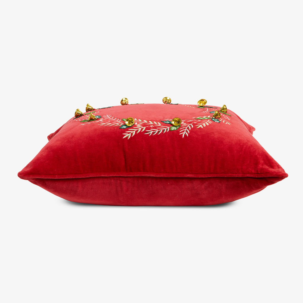 Wreath Velvet Cushion Cover (Red) Side View