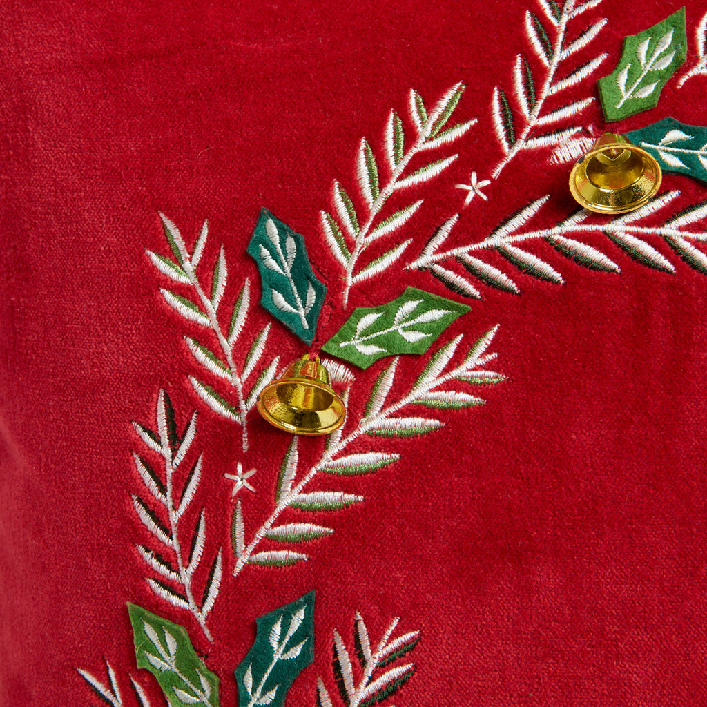 Wreath Velvet Cushion Cover (Red) Close Up