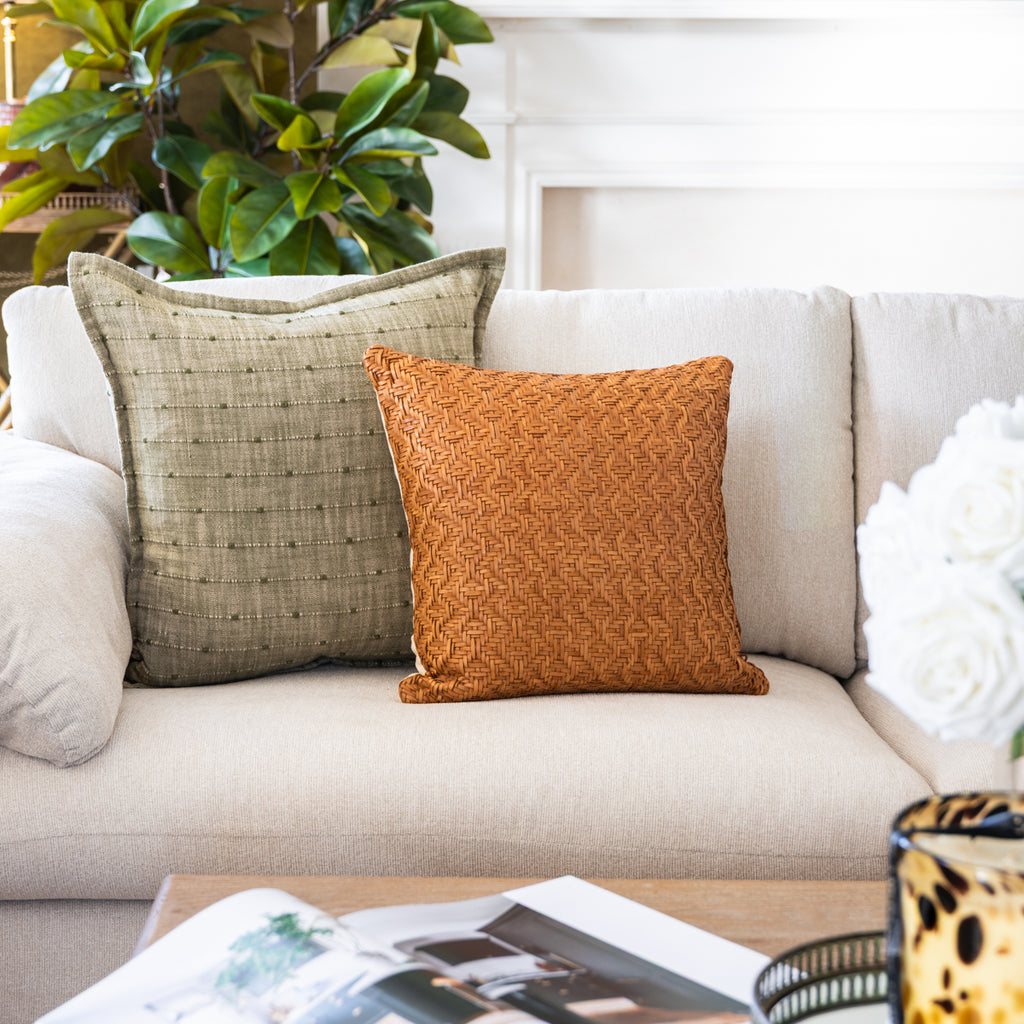 Xanthi Cushion Cover (Olive) Styled on Couch