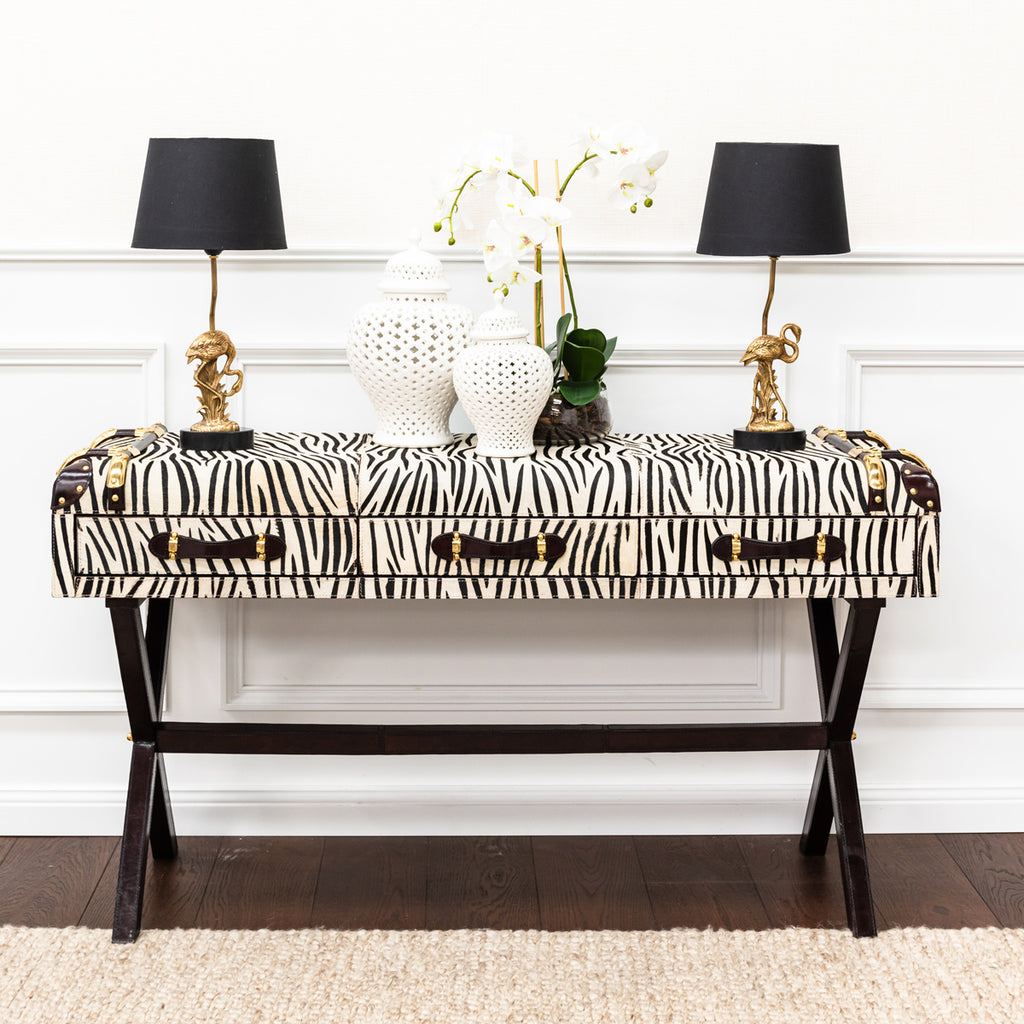 Zebra & Leather Console Table