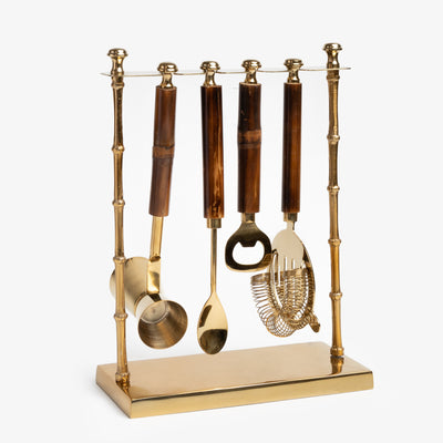 Antique Brass Bamboo Bar Tool Set