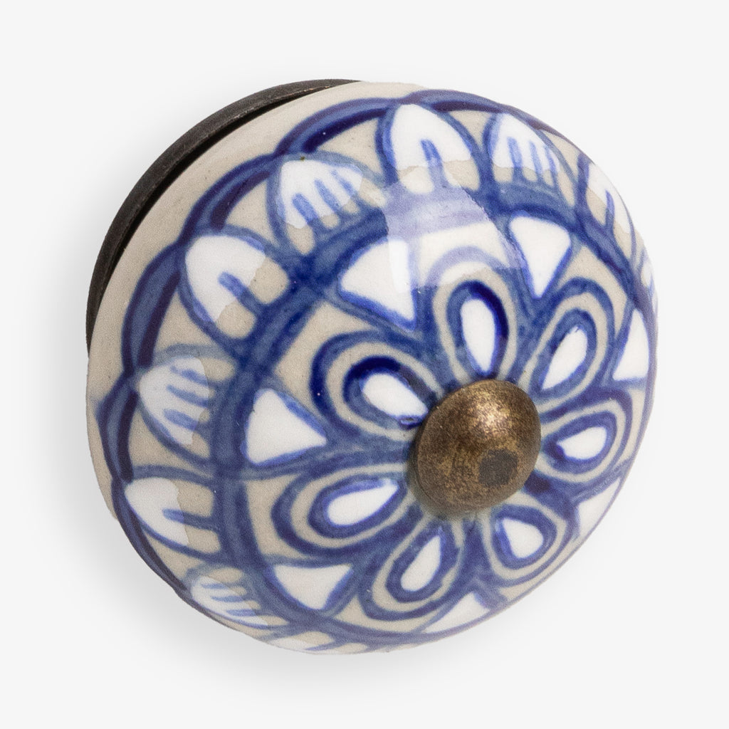 Ceramic Drawer Knob Blue & White Drops