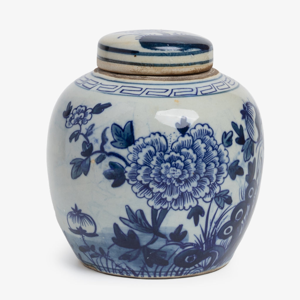 Blue & White Peony Jar Front