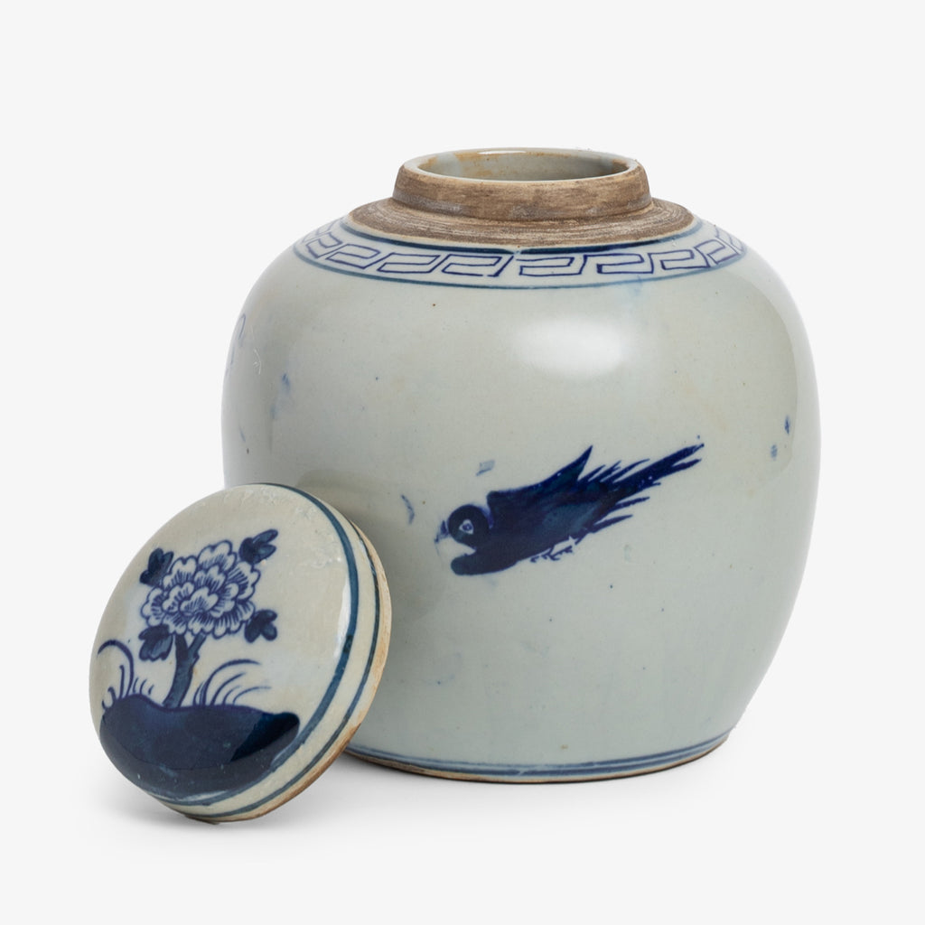 Blue & White Peony Jar Open Lid