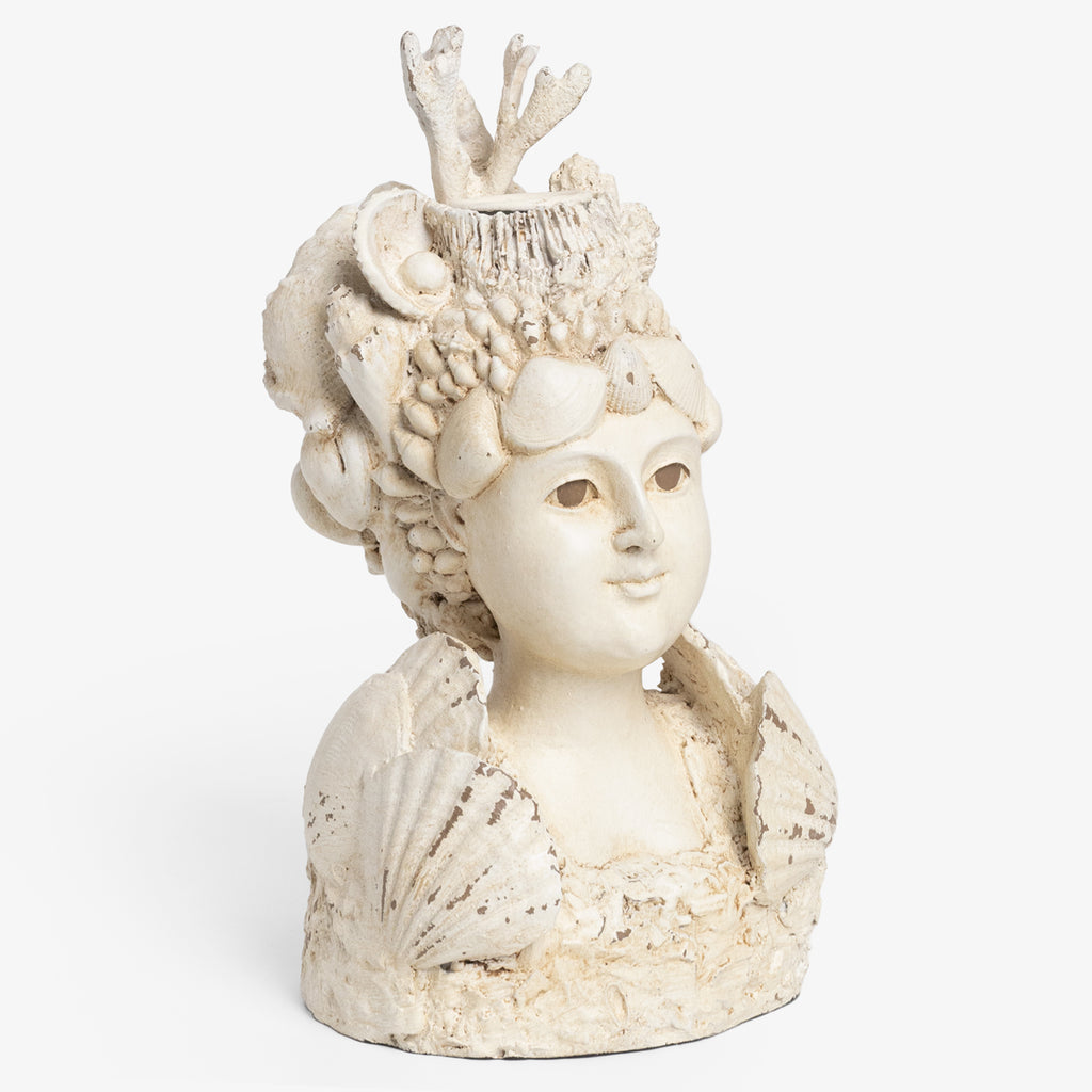 Bonnie Antique White Shell & Coral Bust Candle Holder