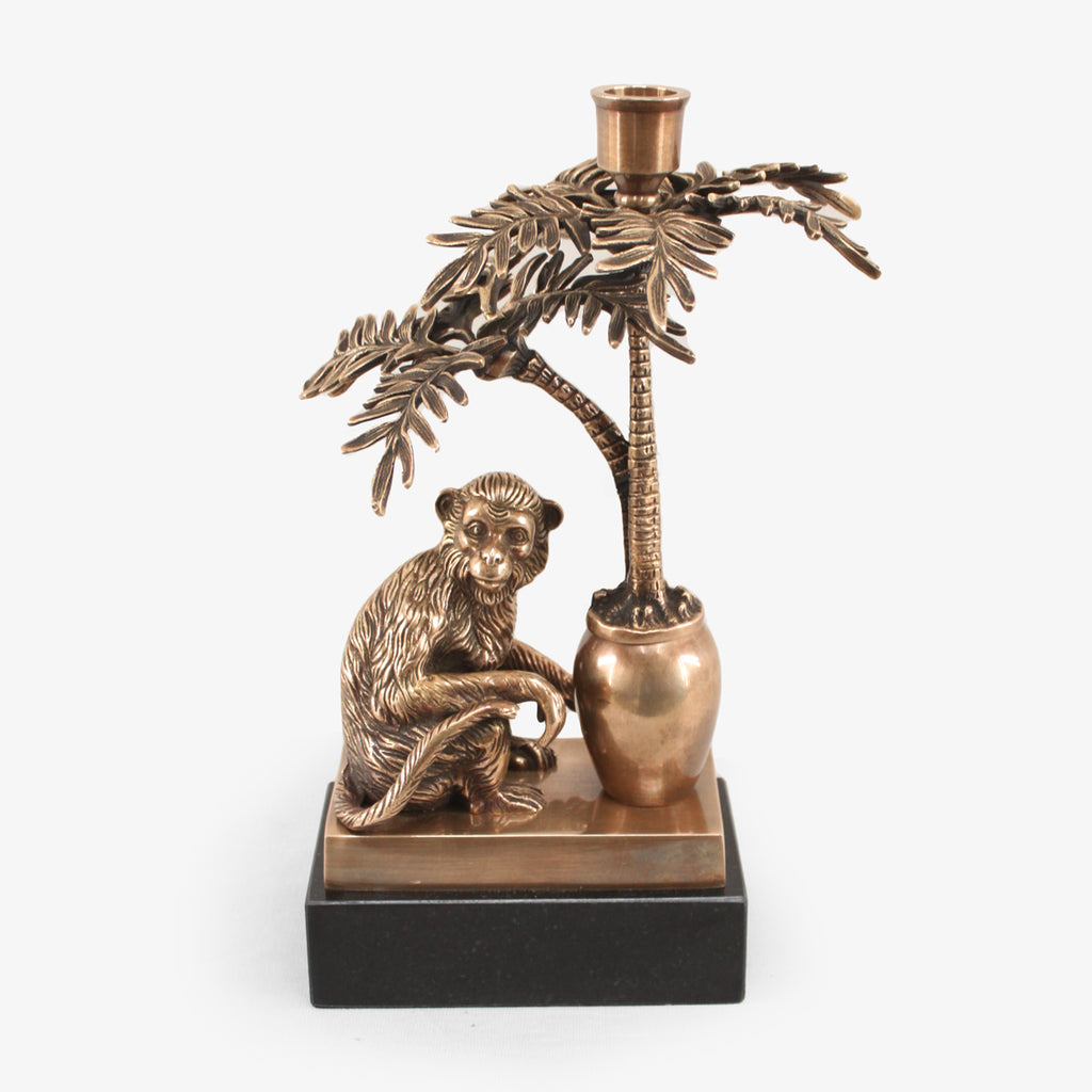 Brass Monkey & Palm Candle Holder