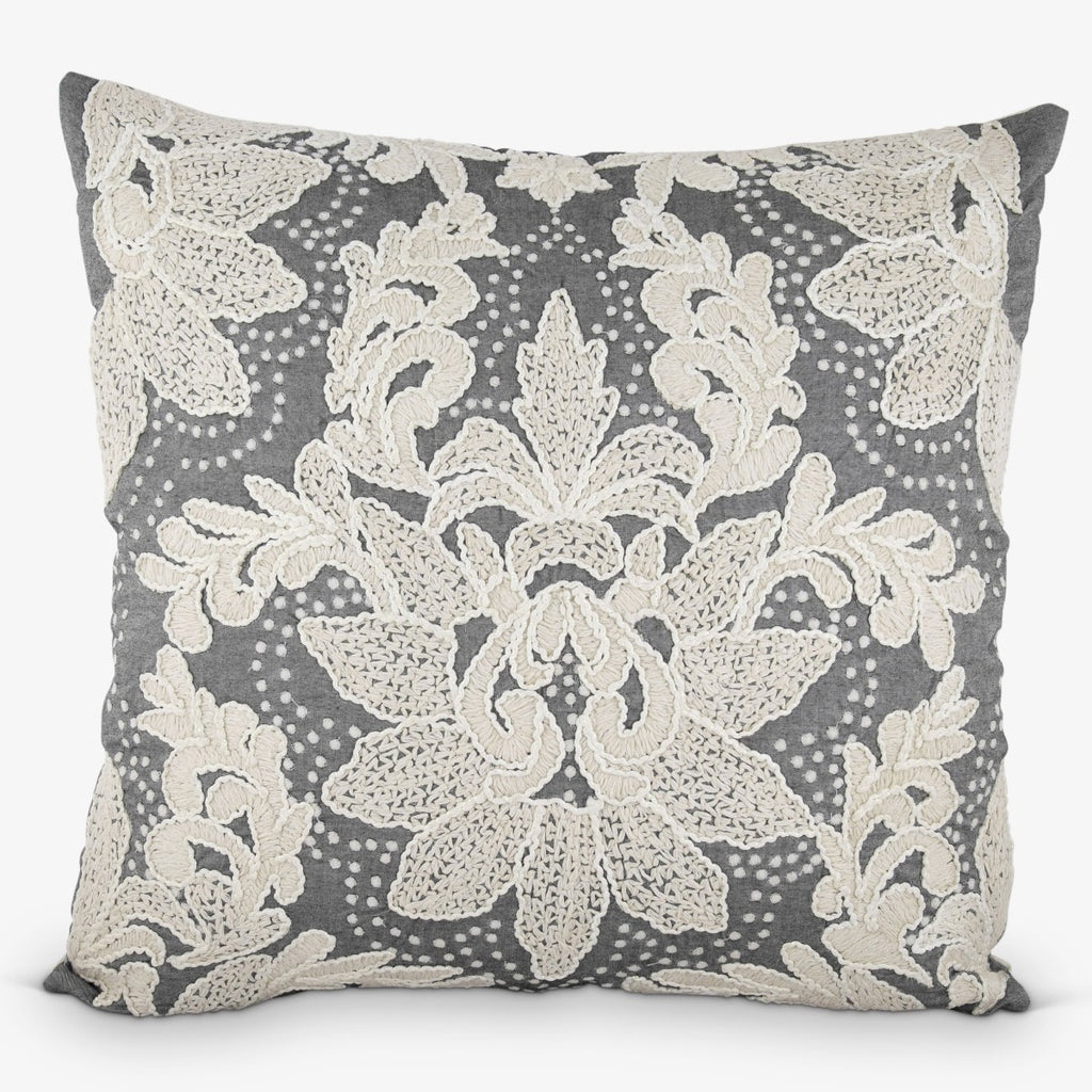 Medallion Embroidered Cushion Cover Grey & White