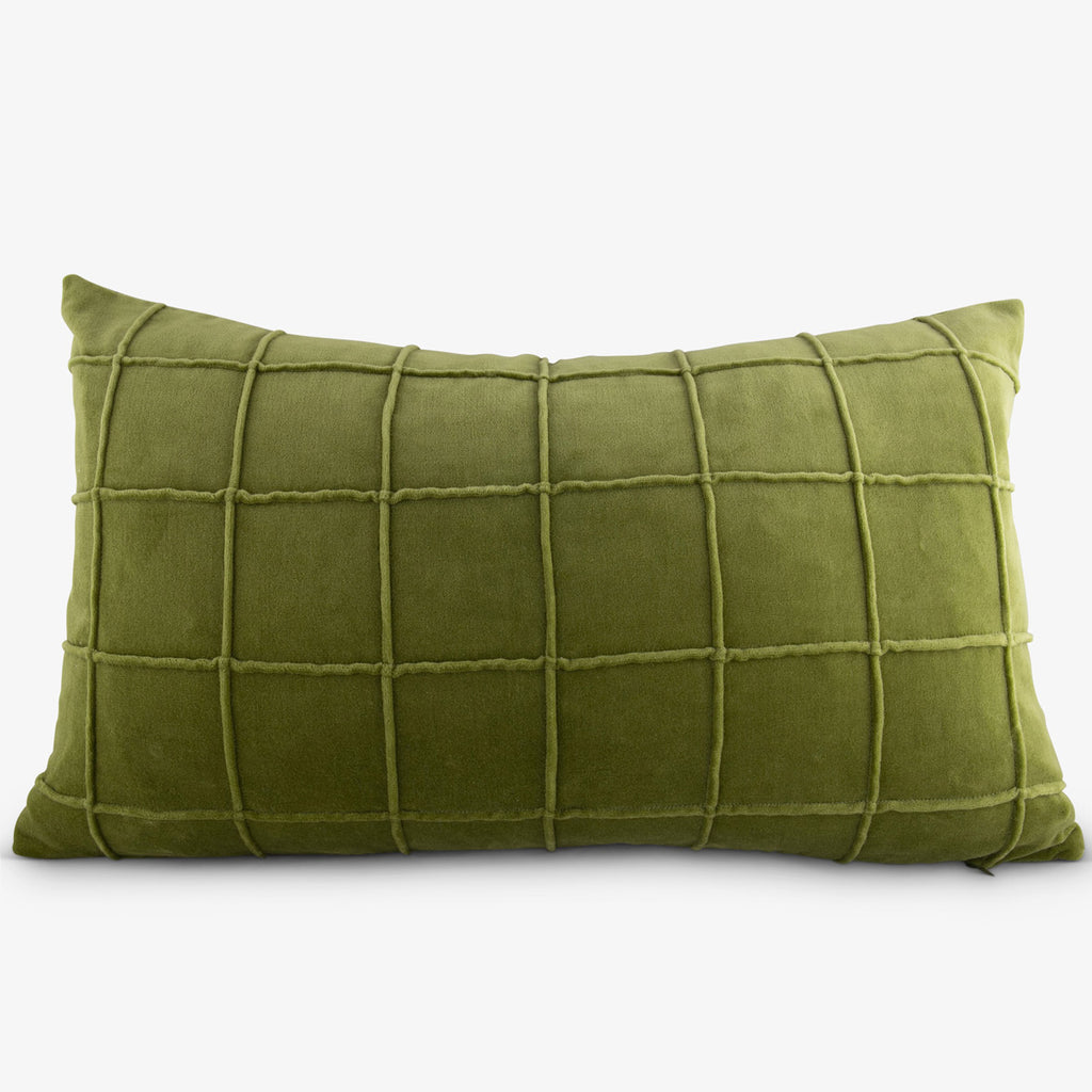 Check Green Velvet Cushion Cover Rectangular