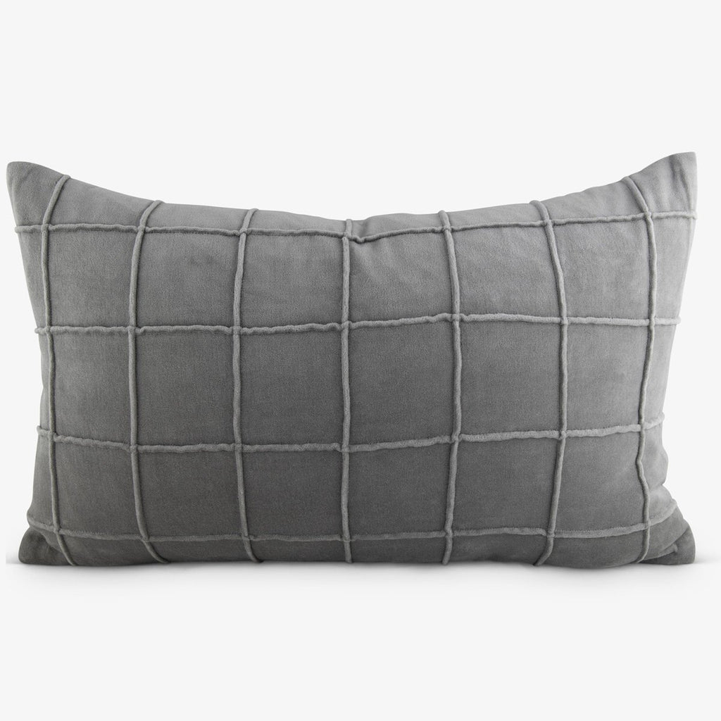Check Grey Velvet Cushion Cover Rectangular