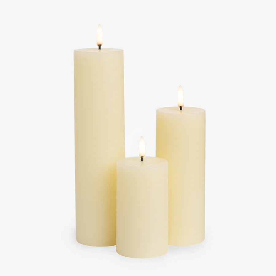 Classic Ivory Lux Flameless Candles 6cm Wide Grouped