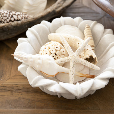 Marble Lotus Bowl On Coffee Table With Shells