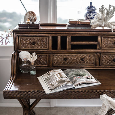 Rattan Bahamas Desk Styled Close Up