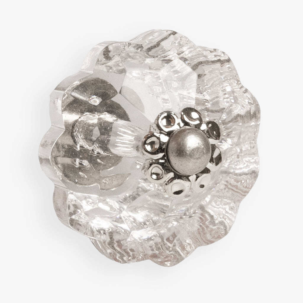 Crystal Glass & Silver Drawer Knob