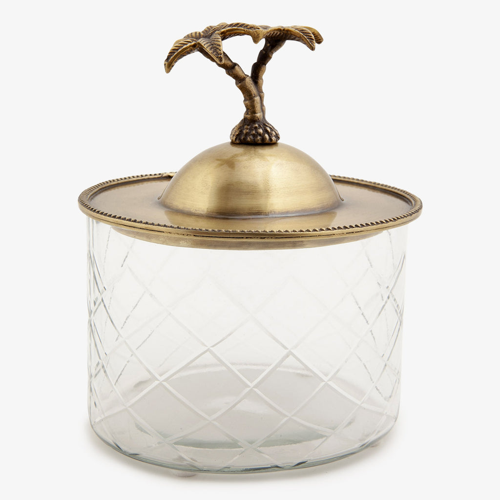 Glass Box Container with Brass Palm Tree Lid