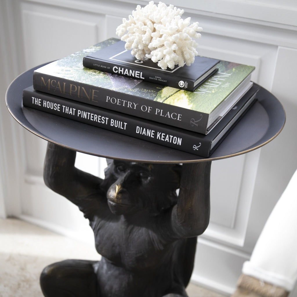 Resin Monkey Side Table Styled With Books