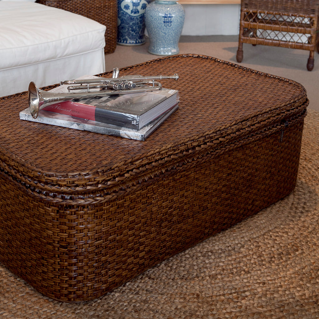 Rattan Coffee Table Chest Brown