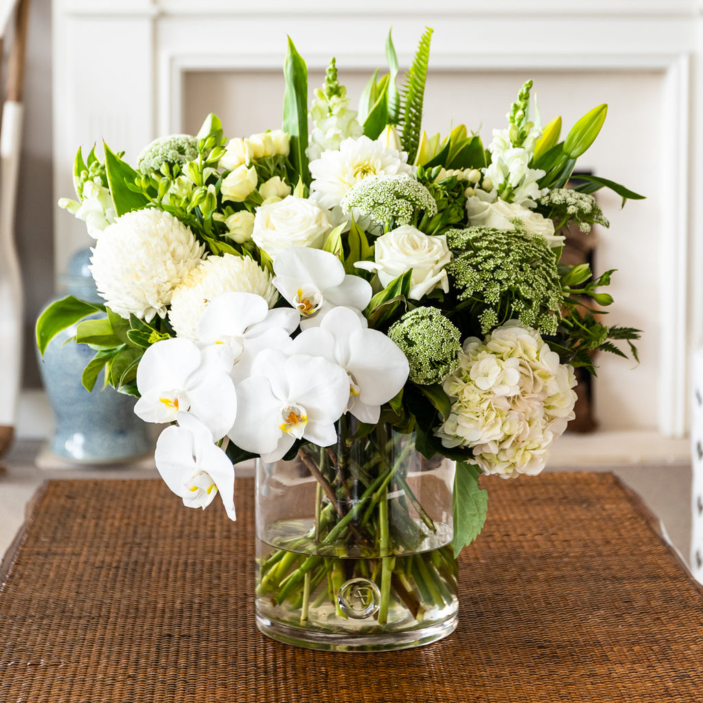 Fresh Flowers White Opulent With Large Vase