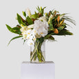 Fresh Flowers White Opulent With Tall Vase Front