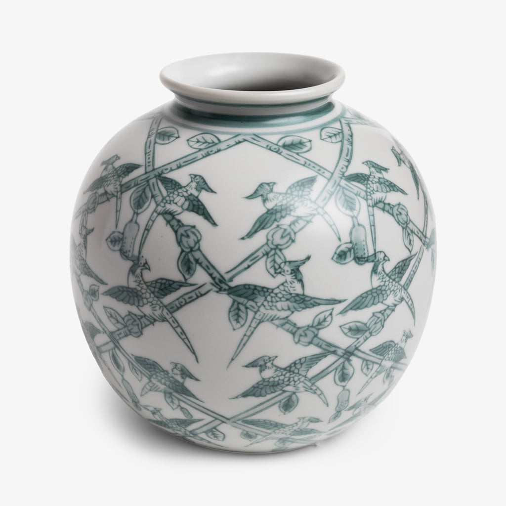 Green Leaf Finch Vase Front