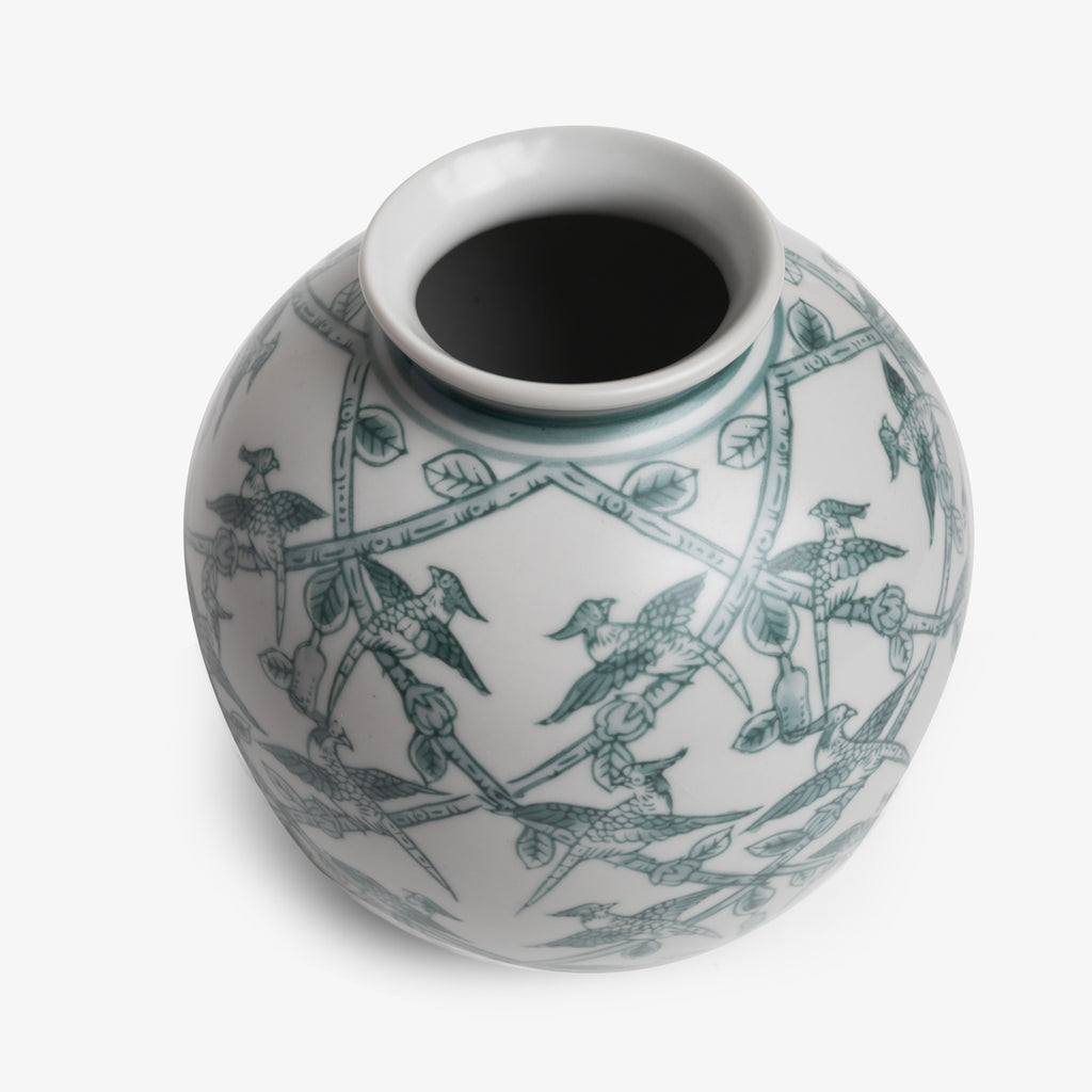 Green Leaf Finch Vase  Top