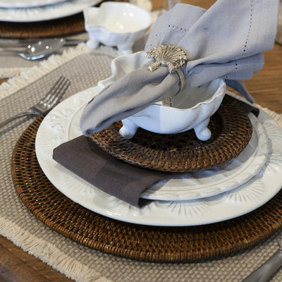 Rattan Placemat Recessed Mini Brown Styled With Shell Plates