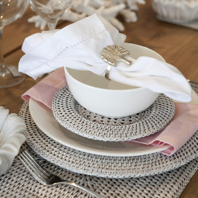 Rattan Placemat Recessed Mini White Styled With White Plates