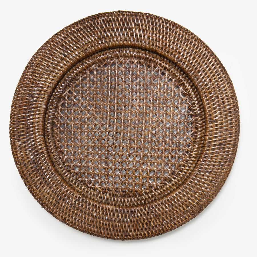 Rattan Placemat Charger Recessed Brown