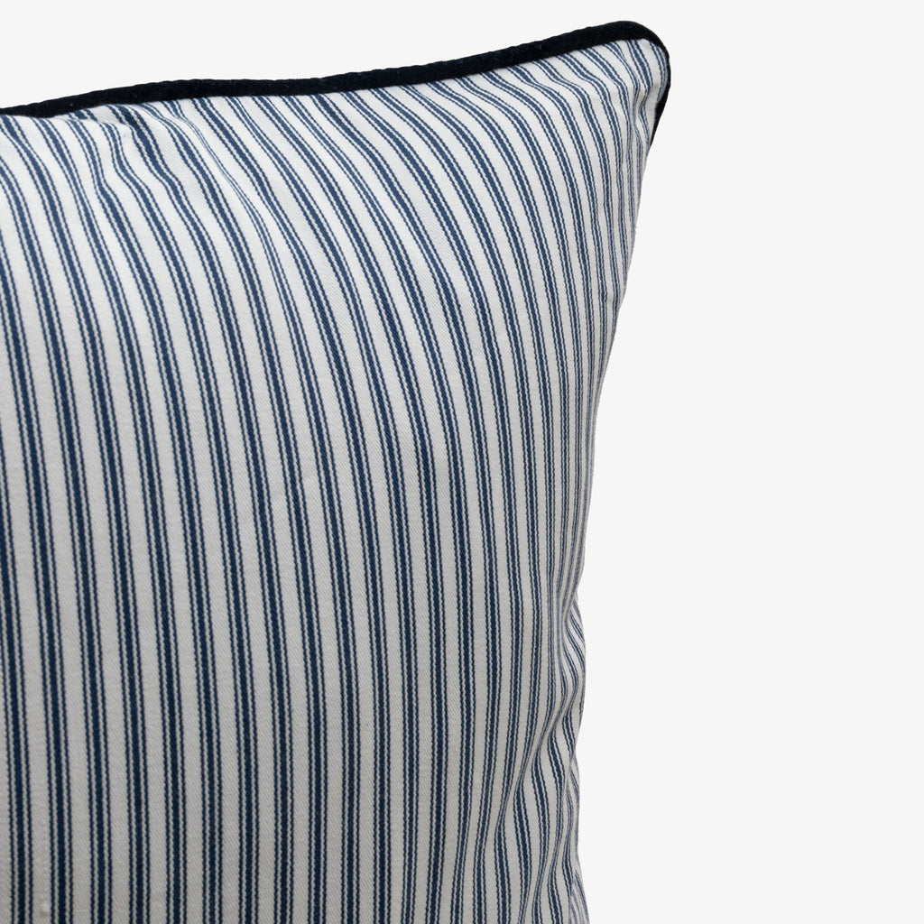 Navy Ticking With Velvet Piping Cushion Cover Detail