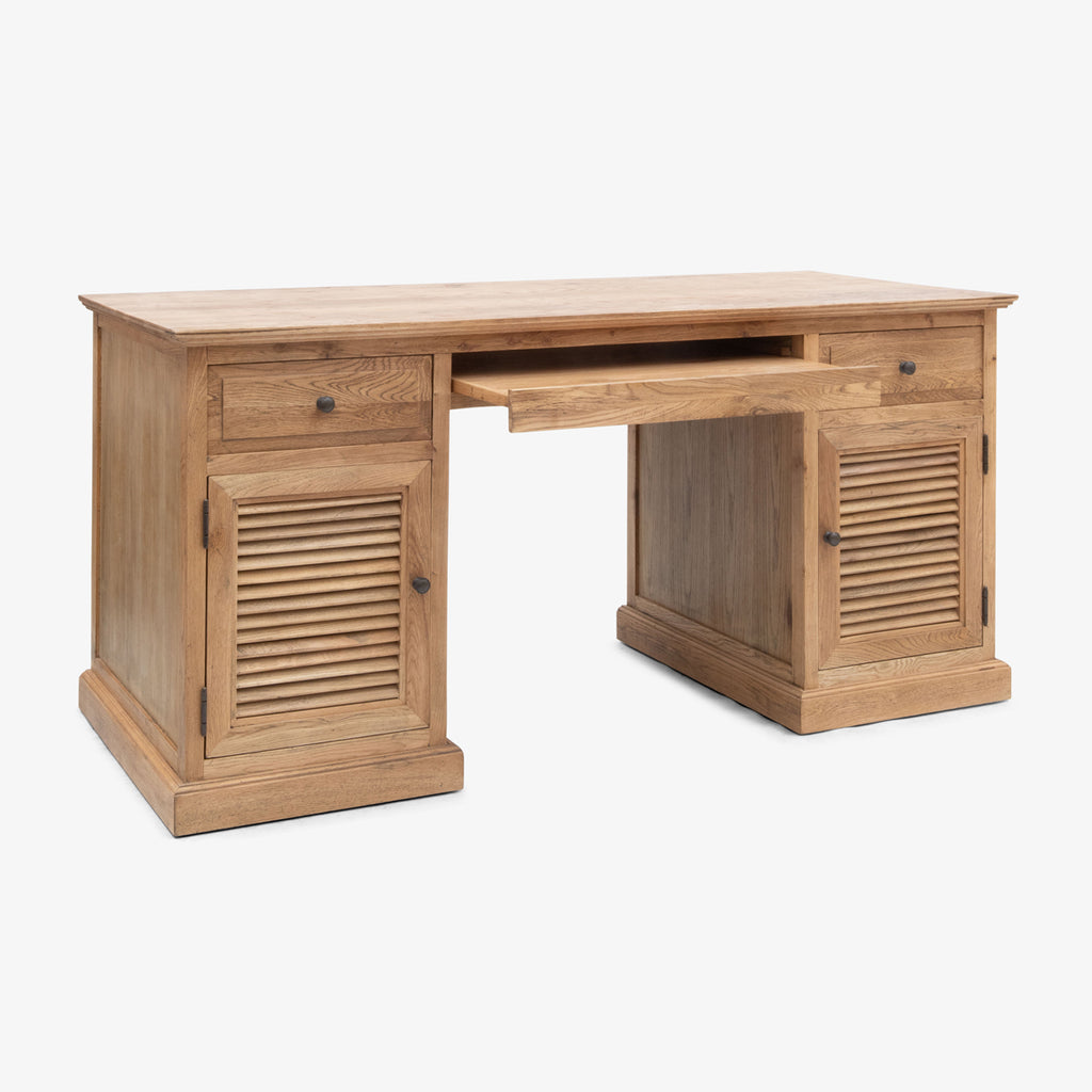 Oak Three Drawer Two Door Desk
