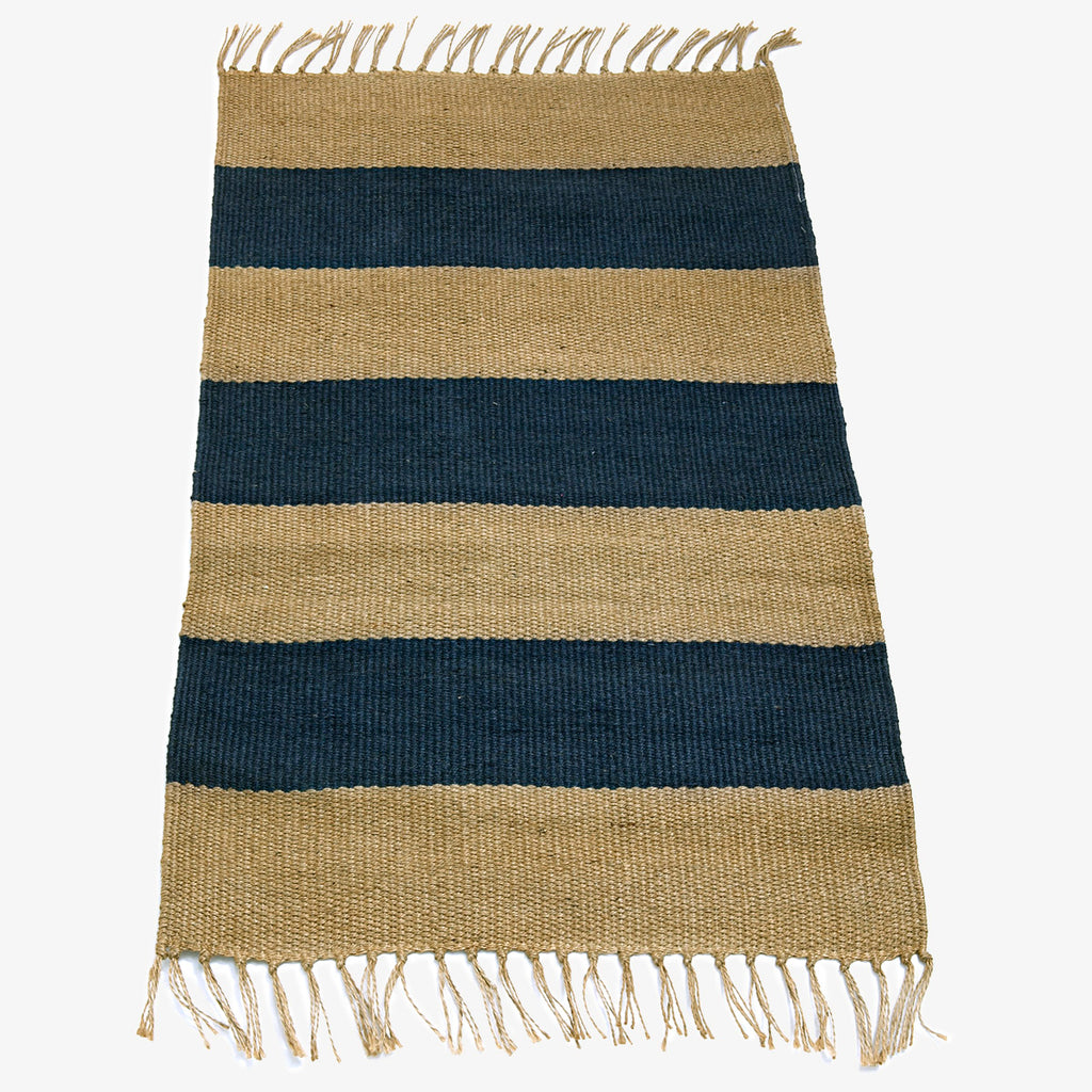 Jute Natural & Blue Stripe Rug 60 x 90cm Alfresco Emporium