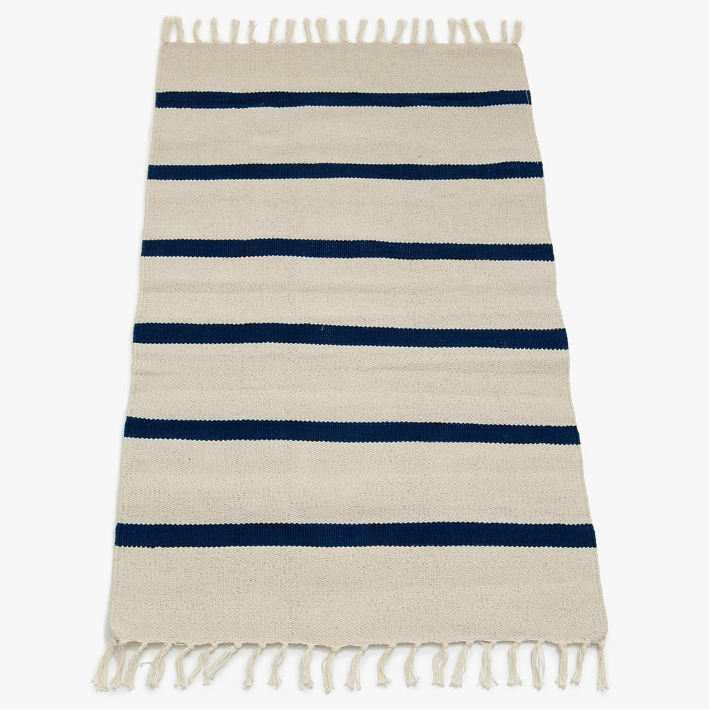 Cotton Rugs Blue 3cm Stripe