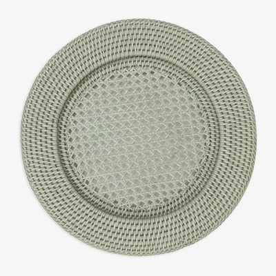 Rattan Placemat Charger Recessed Sage Grey Top