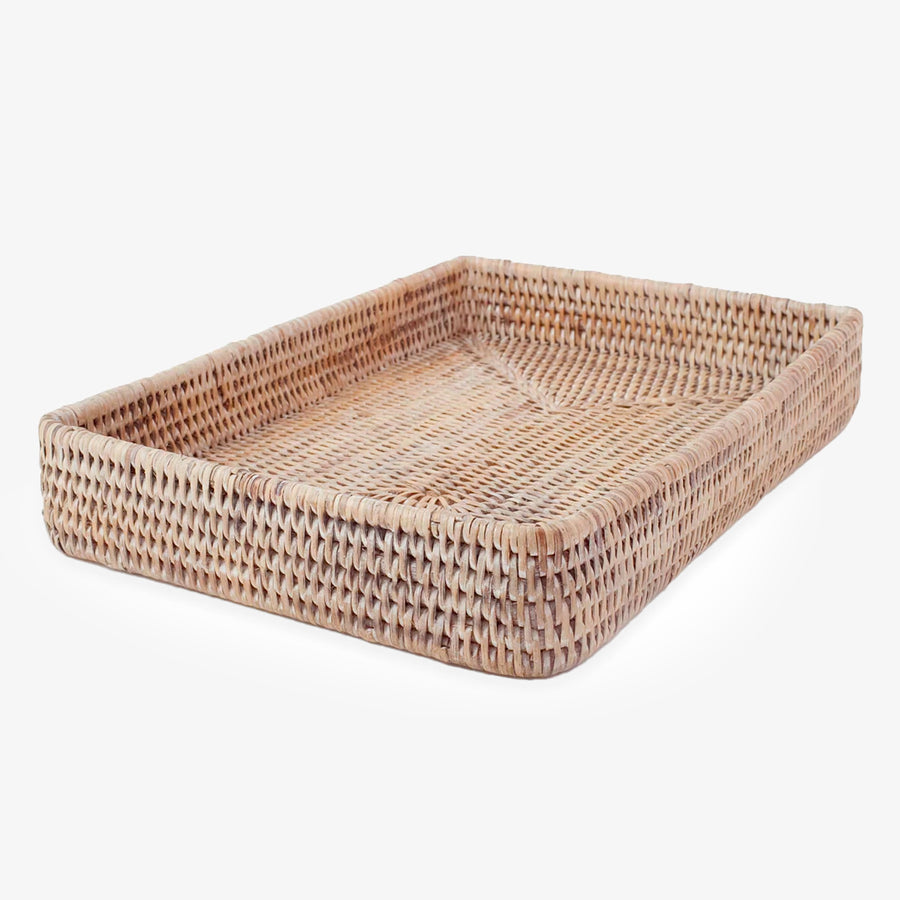 Rattan Tray Small White Front